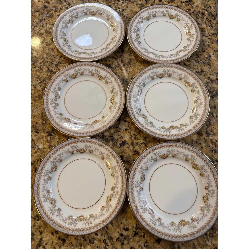 Noritake Shelburne 5316 Bread and Butter Plates Set of 6 Floral Gold Trim Japan